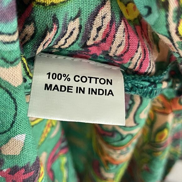 Kikisol Tunic Womens Small Green Tropical 100% Cotton Beachy Boho Vacation - Picture 4 of 6